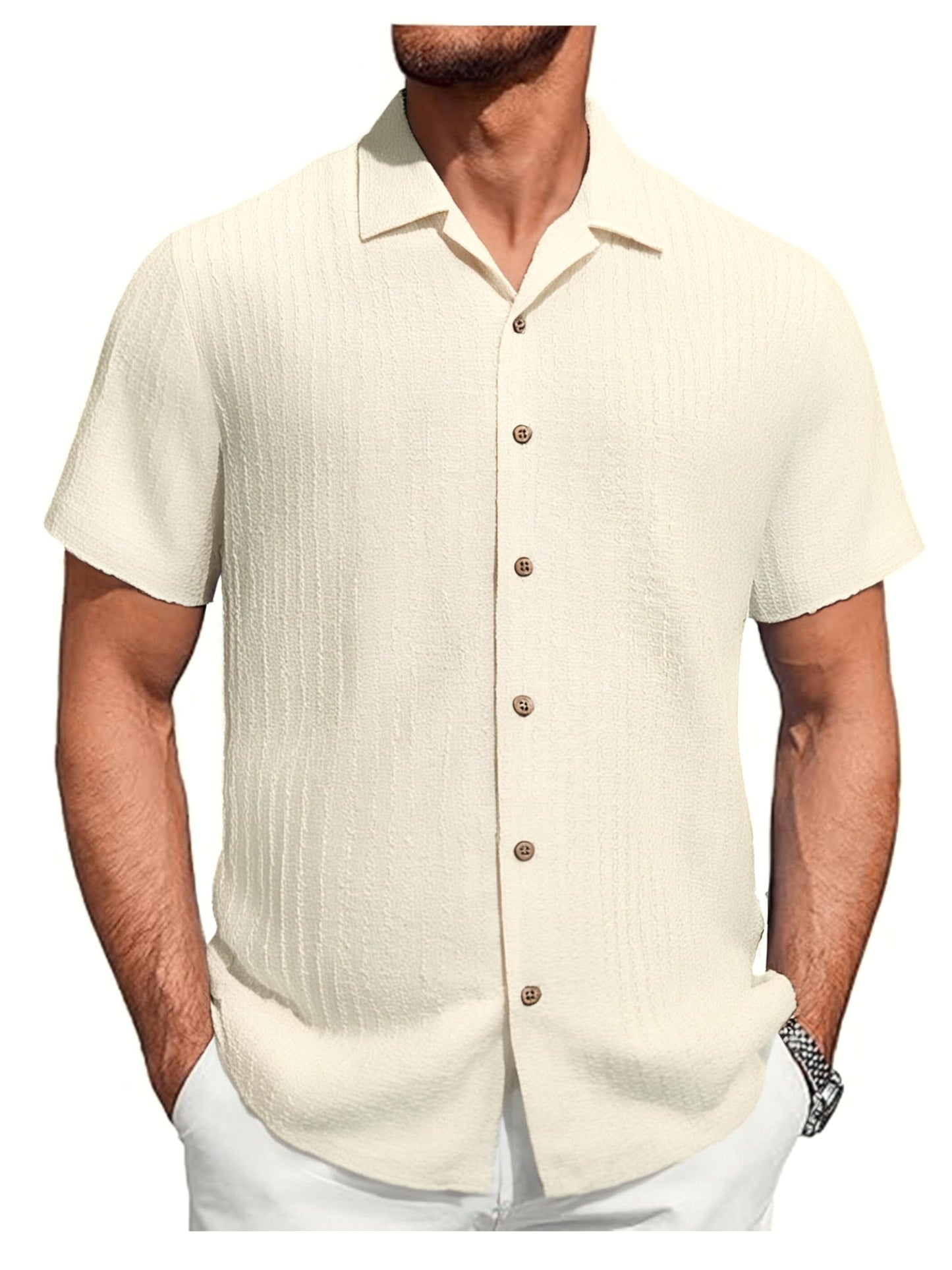 HOTDamipow Mens Casual Button Down Shirts Short Sleeve Fashion Vacation Beach Shirts