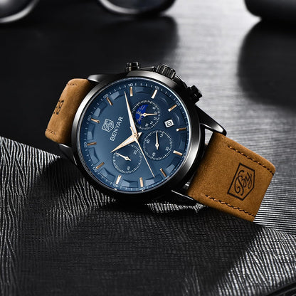 HOTBENYAR Mens Watches Analog Quartz Chronograph Waterproof Wrist Watches for Men Fashion Business Work Casual Sport Designer Dress Watch with Calendar Elegant Gifts for Men