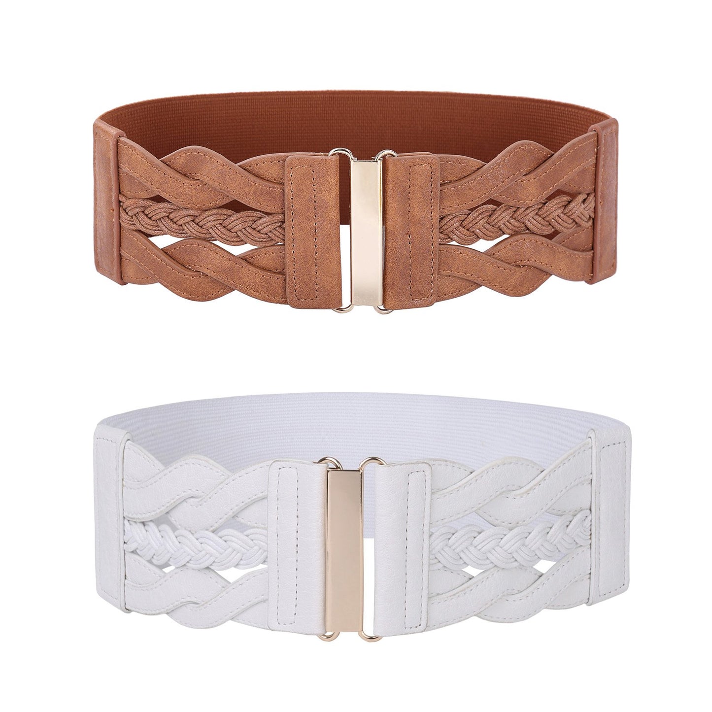 HOTGRACE KARIN Wide Belts for Women Elastic Waist Belt | 3 inch wide stretchy waistband, Woven design, Golden buckle, For dresses skirt, Vintage casual boho western style