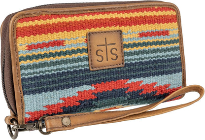 HOTSTS Ranchwear Women's Chaynee Valley Serape Kacy Organizer-Leather Wrist Strap, 32 Card Slots, Secure Zip Closure, Multi