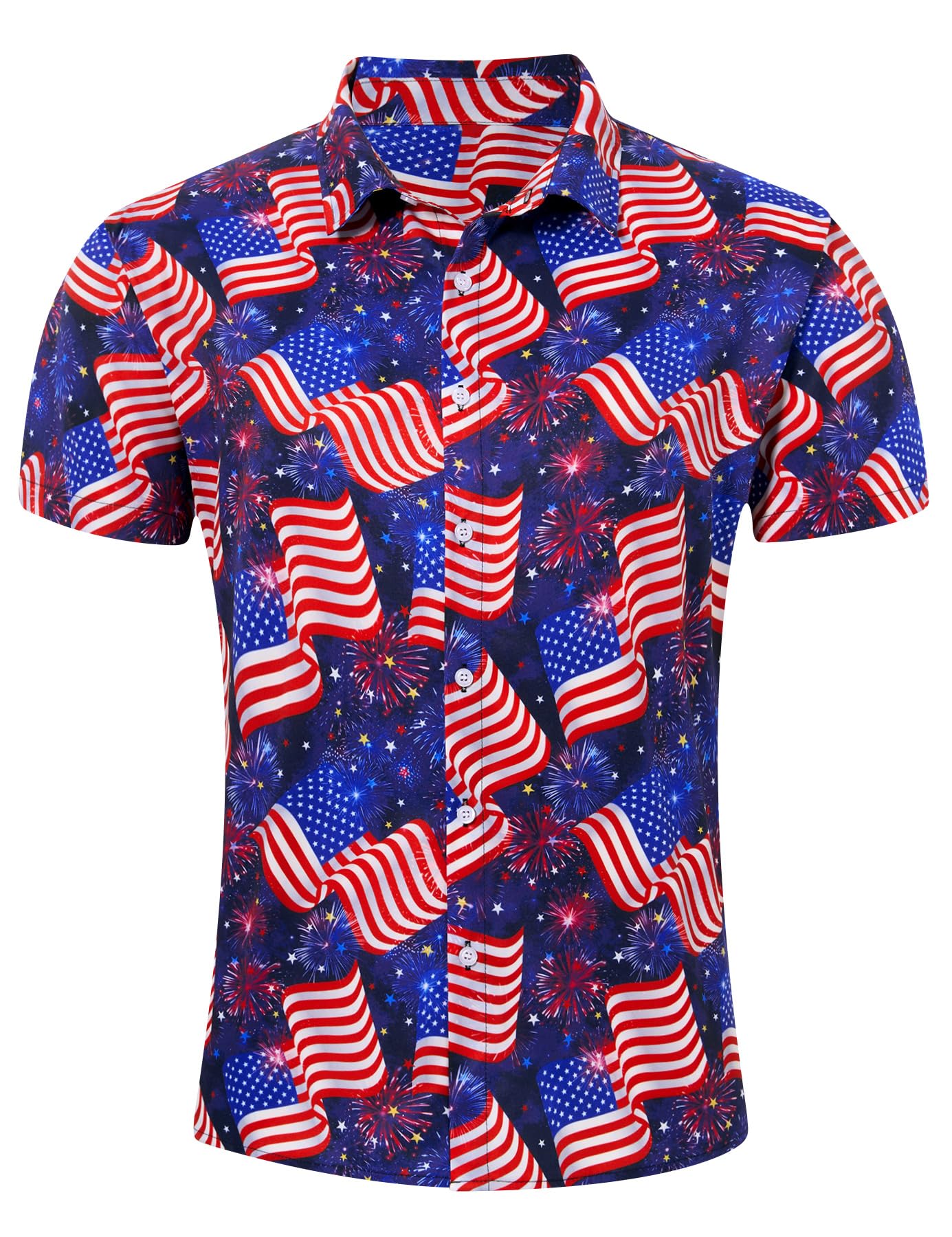 HOTuideazone Mens 4th of July American Flag Patriotic Shirt M-XXL | USA Short Sleeve Button Up Shirt for Independence Day, Memorial Days, Flag Day, 4th of July Parties, Beach Trips and Daily