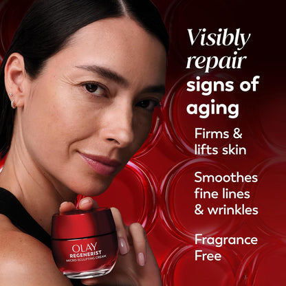 HOTOlay Face Moisturizer, Regenerist Micro-Sculpting Cream for Women, Fragrance-Free - Anti-Aging, Anti-Wrinkle, Firming Skin Care - Triple Collagen Cream, Peptide, Hyaluronic Acid, Niacinamide, 1.7oz