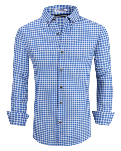HOTAlex Vando Mens Wrinkle Free 4-Way Stretch Print Business Casual Shirt | Wrinkle resistant, Machine washable, Classic check Pattern, True-to-size cut, Business & Daily, Easy outfit pairing