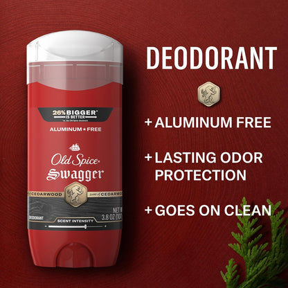 HOTOld Spice Aluminum Free Deodorant for Men, 24/7 Protection to Eliminate Odors, 24/7 Freshness & Lasting Scent, Swagger with Lime & Cedarwood Scent, 3.8 oz (Pack of 3)