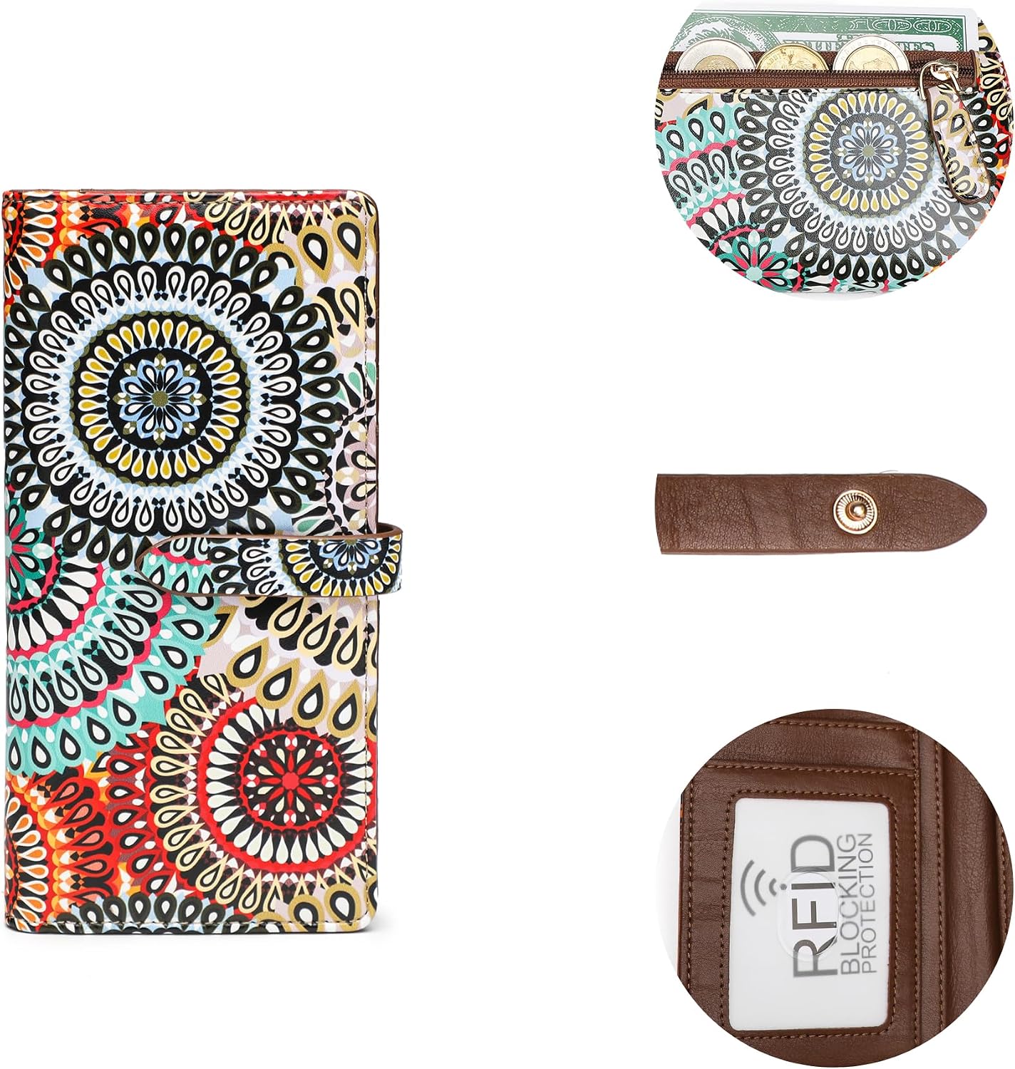 HOTSlim Wallets for Women Credit Card Holder RFID Bifold Clutch Long Ladies Billfold Wallets with Zipper Coin Pocket ID Window Fireworks