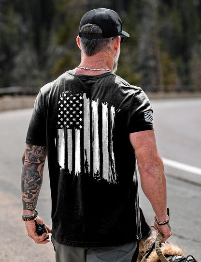 HOTNine Line American Flag T-Shirt for Men, USA Made Patriotic Shirt | Military Veteran Shirt, Freedom Shirt, 9 Line Apparel, America