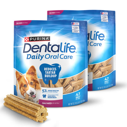 HOTDentaLife Daily Oral Care Dog Treats for Small and Medium Dogs, Chewy Dental Treat to Freshen Breath and Fight Tartar, Chicken Flavor - 40 ct. Pouch