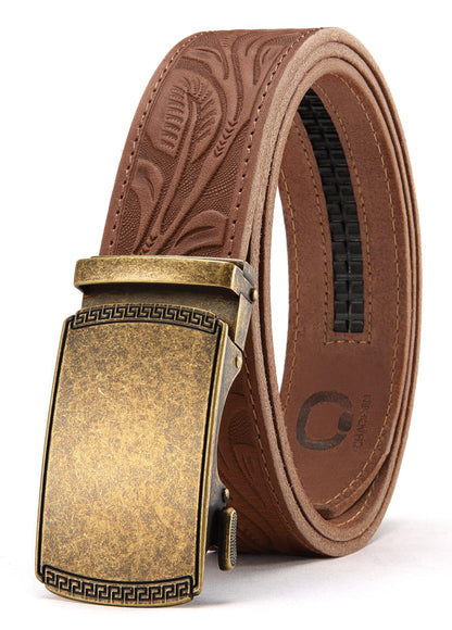 HOTCHAOREN Mens Belt Leather Ratchet Belt - Customizable Fit, Effortless Style (35mm)