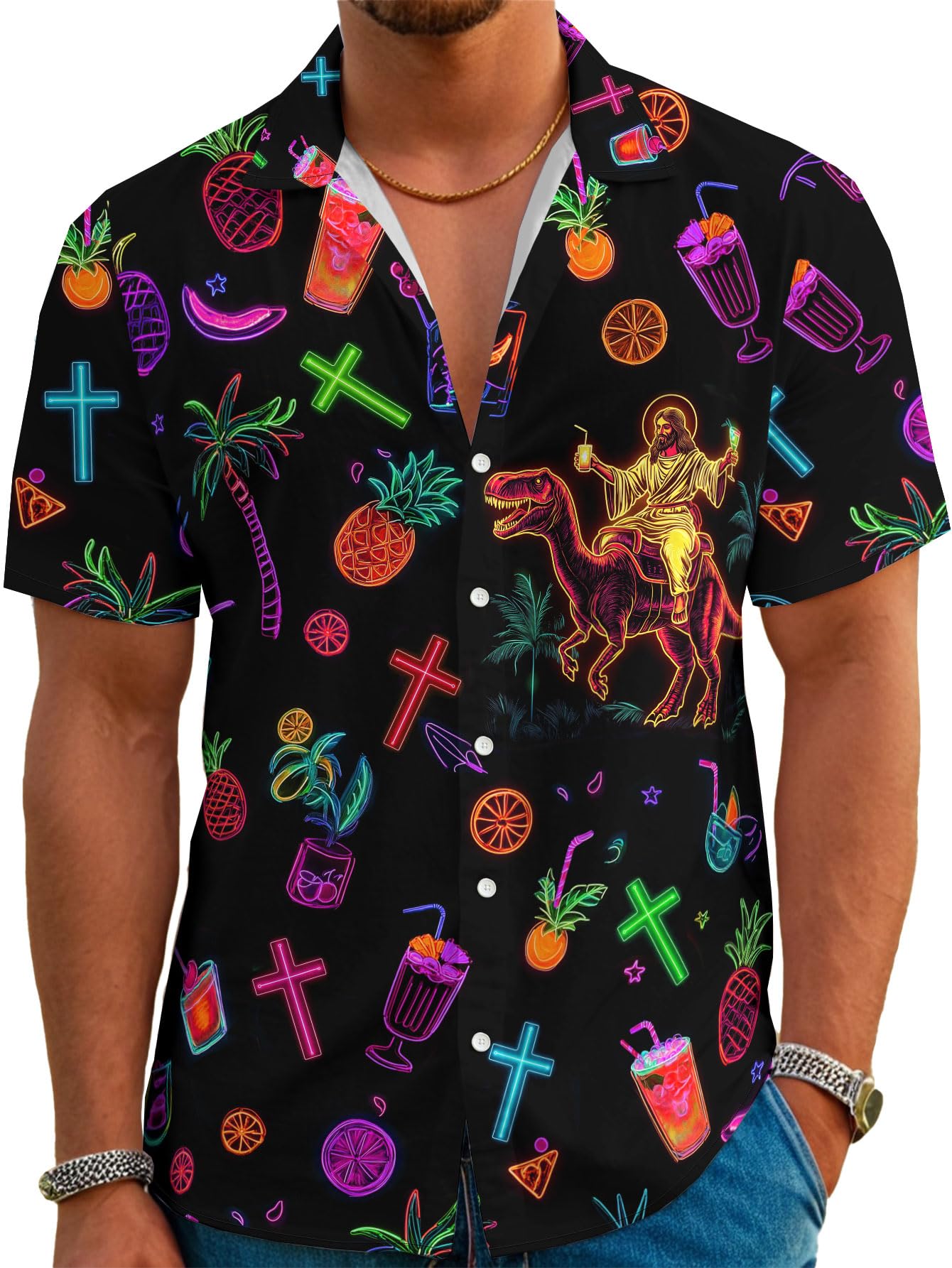 HOTDFZ Funny Hawaiian Shirts for Men Summer Beach Short Sleeve Button Down Shirt Theme Party Shirt