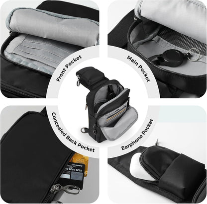 HOTVADOO Sling Bag, Crossbody Bag with Zipper Lock, RFID Blocking & Water Resistant for Men and Women