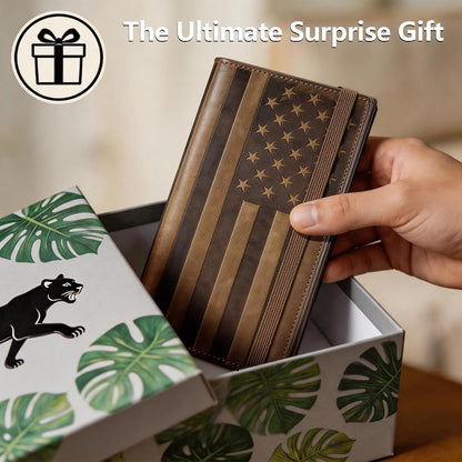 HOTEspera USA Flag Themed Genuine Leather Checkbook Cover for Men and Women, Check Book Covers for Personal Checkbook with Elastic Band