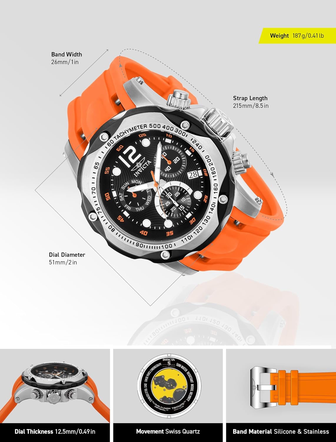 HOTInvicta Men's Speedway 51mm Silicone Quartz Watch