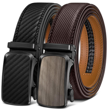 HOTBULLIANT Men's Ratchet Leather Belt Trimmable 2Pack 1 3/8"-Gift Boxed | Smooth Sliding | Precise Fit | Tailored Size | Holeless for Dress or Casual