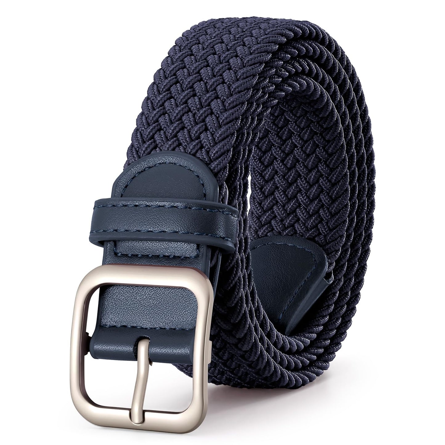 HOTXZQTIVE Women Elastic Braided Belt with Black Buckle, Woven Stretch Fabric