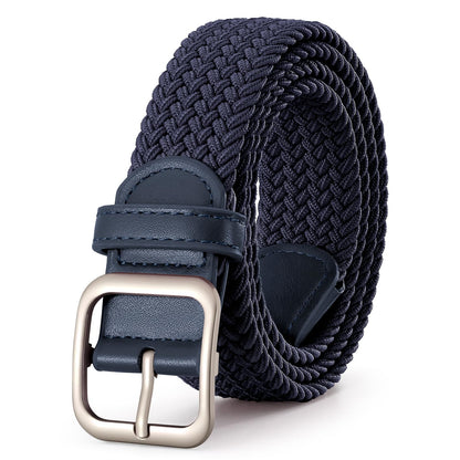HOTXZQTIVE Women Elastic Braided Belt with Black Buckle, Woven Stretch Fabric
