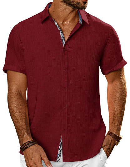 HOTPJ PAUL JONES Mens Short Sleeve Button Down Shirts Casual Summer Clothing | Linen Textured, Summer Beach Vacation Tops, Untucked Dress Shirt, Lightweight, Regular Fit, Fashion Resort Wear