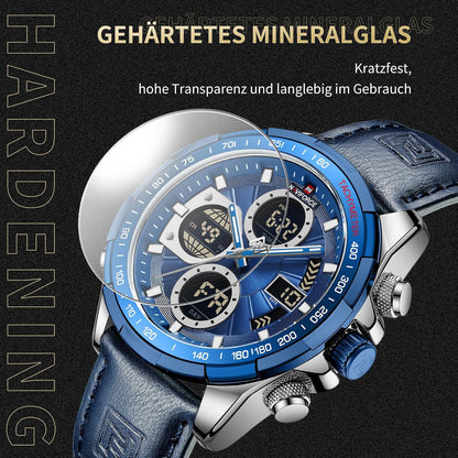 HOTNAVIFORCE Men's Military Digital Watches Analog Quartz Waterproof Watch Sport Multifunctional Leather Wristwatch