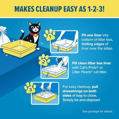 HOTJonny Cat Litter Box Liners: Heavy Duty - Tear & Leak Resistant - Drawstring Close - Jumbo, 15 Count