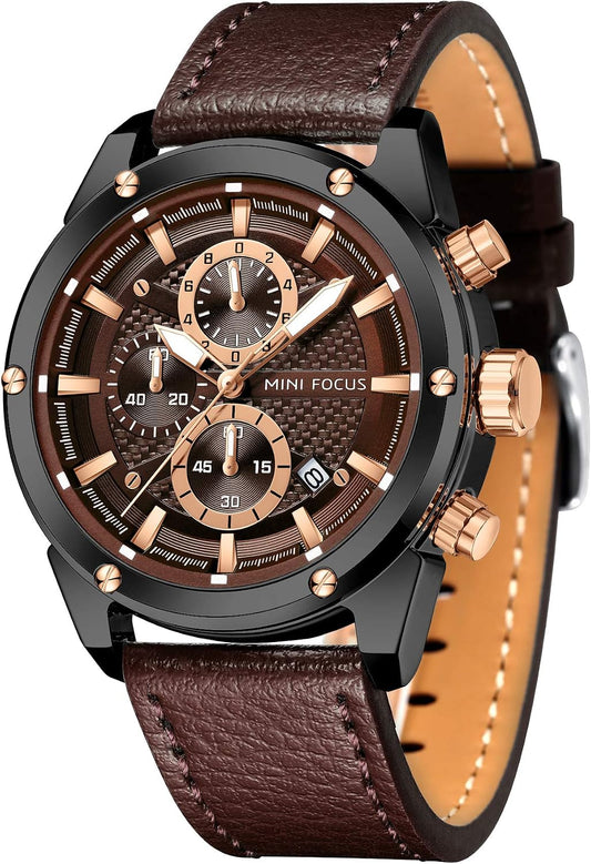 HOTMINI Focus Men Watches Business Casual Wrist Watches (Multifunction/Waterproof/Luminous/Calendar) Genuine Leather Band Fashion Watch for Men
