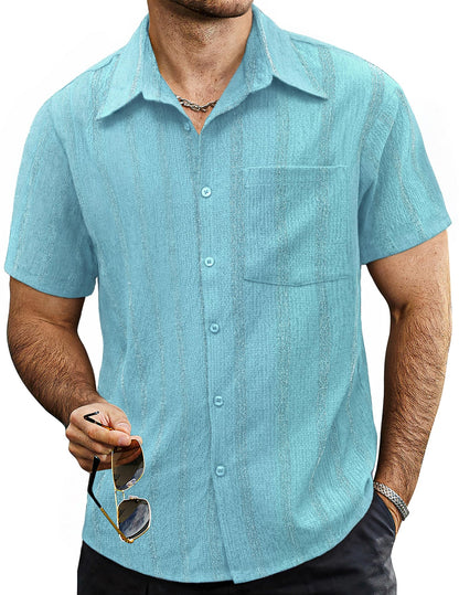 HOTVATPAVE Mens Summer Striped Shirts Button Down Short Sleeve Vintage Beach Hawaiian Shirts with Pocket