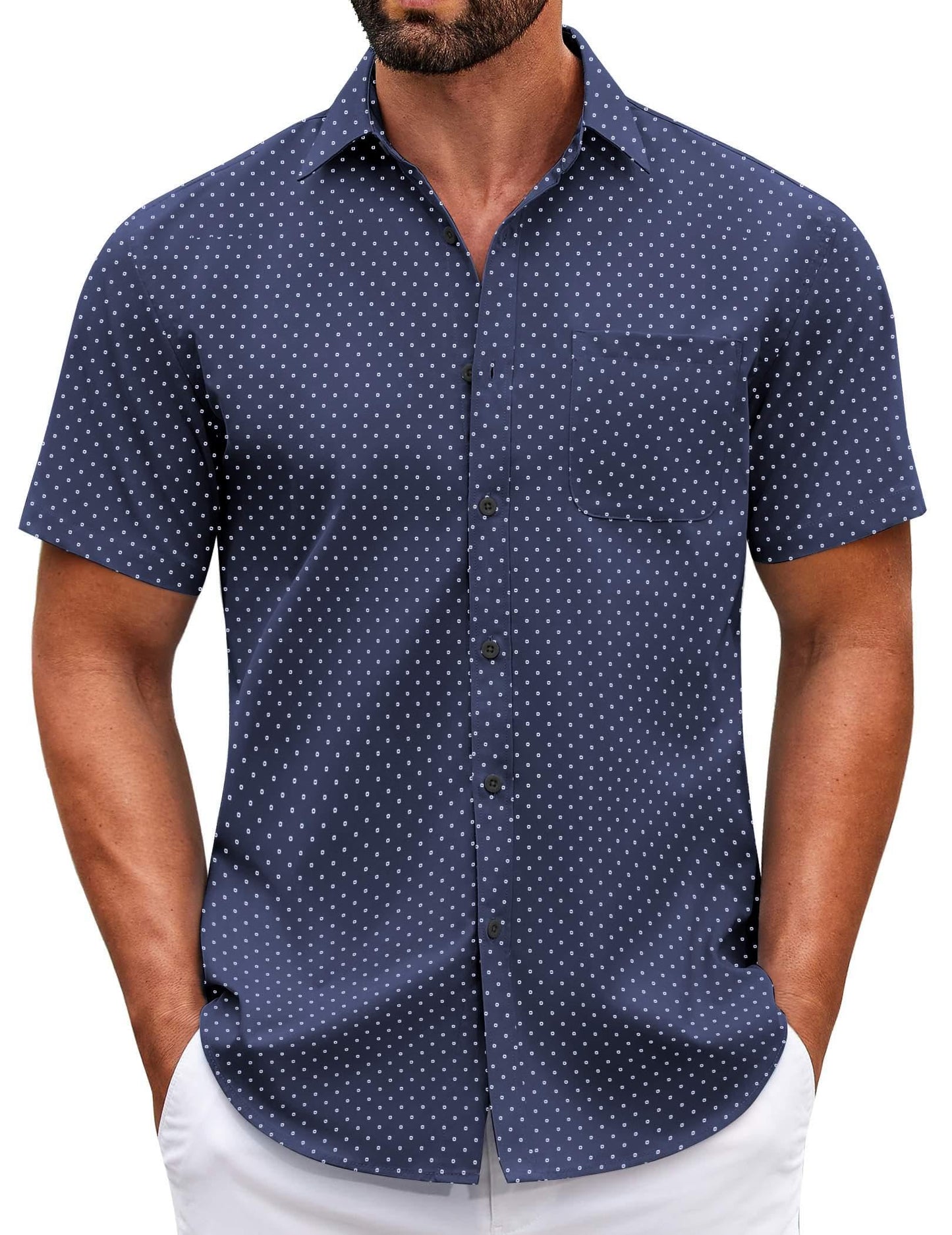 HOTCOOFANDY Mens Short Sleeve Casual Button Down Shirts Summer Untucked Dress Shirts with Pocket