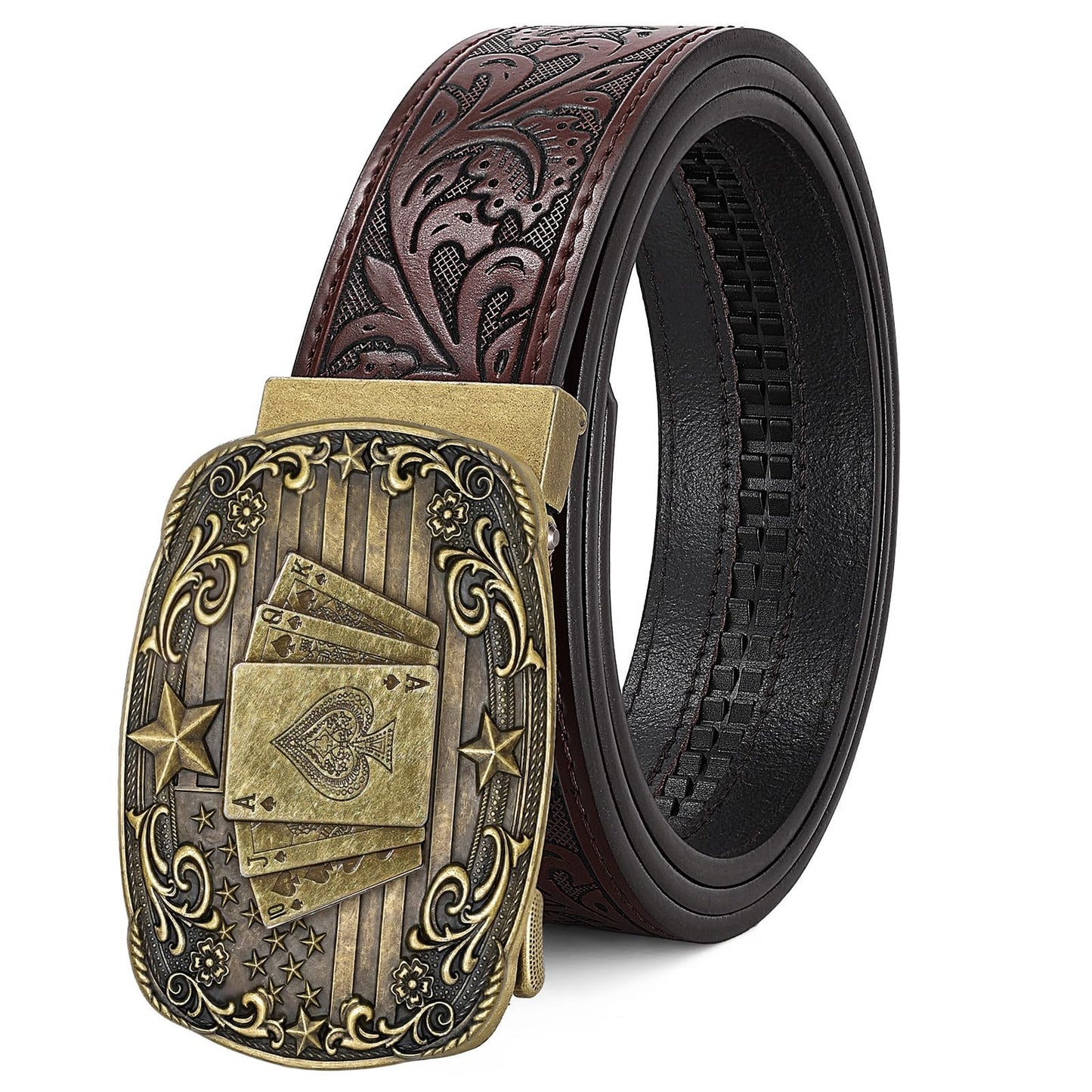 HOTCowboy Western Ratchet Belt for Men Women with Automatic Western Buckle, Ratchet Cowboy Leather Belt for Jeans Gifts