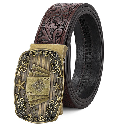 HOTCowboy Western Ratchet Belt for Men Women with Automatic Western Buckle, Ratchet Cowboy Leather Belt for Jeans Gifts