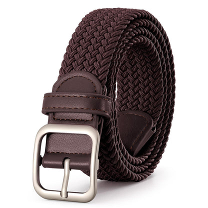 HOTXZQTIVE Women Elastic Braided Belt with Black Buckle, Woven Stretch Fabric