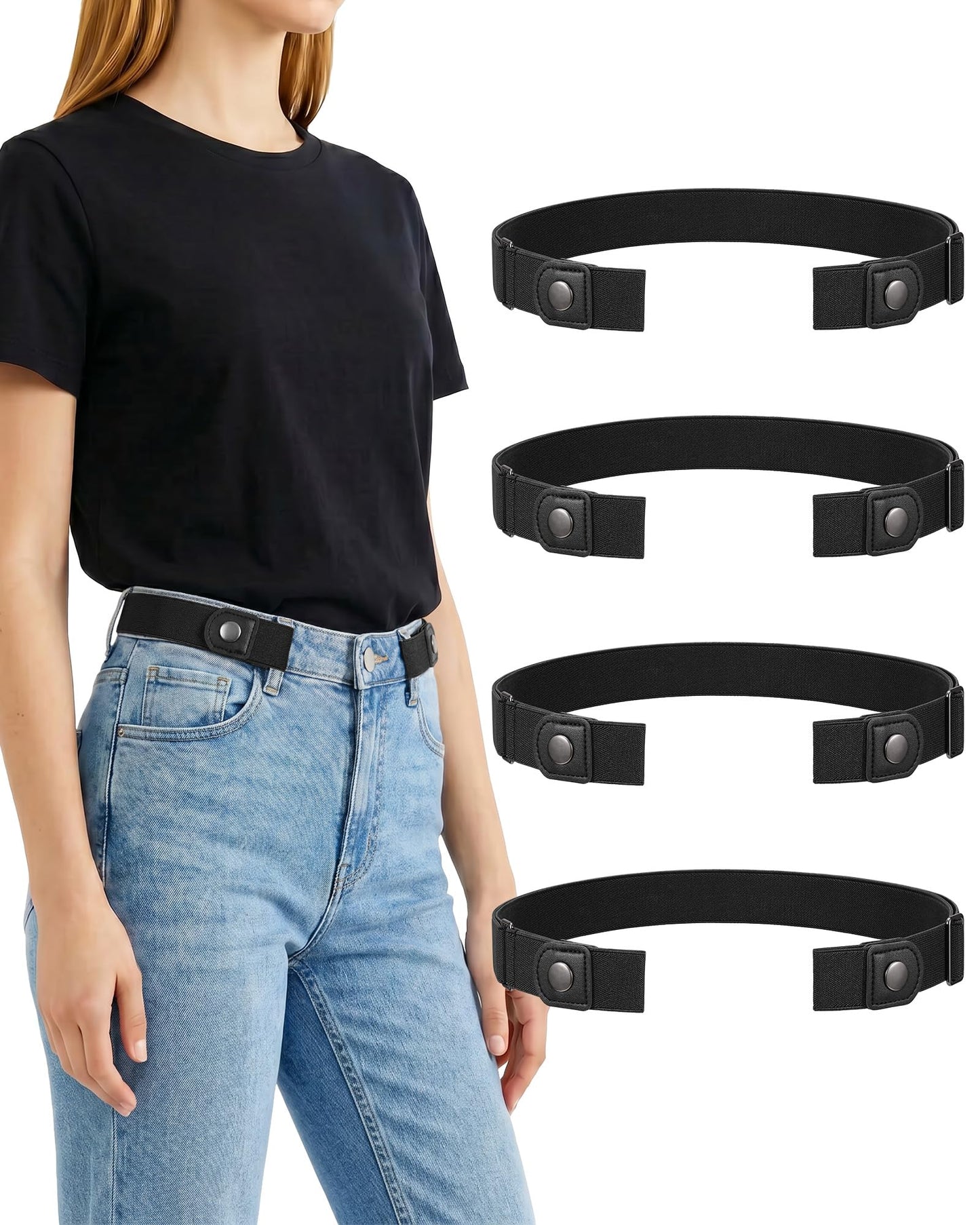 HOT4Packs No Buckle Elastic Belts for Women/Men Buckleless Belt Invisible Stretch Belts for Jeans Pants