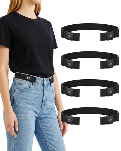 HOT4Packs No Buckle Elastic Belts for Women/Men Buckleless Belt Invisible Stretch Belts for Jeans Pants