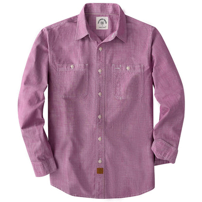 HOTDubinik® Chambray Shirt Men Cotton Mens Long Sleeve Button Down Shirts | Lightweight, Soft, Comfortable, Casual, Work, Breathable, 2 Pockets, Regular Fit, Vintage, Spring, Summer, Fall, Winter