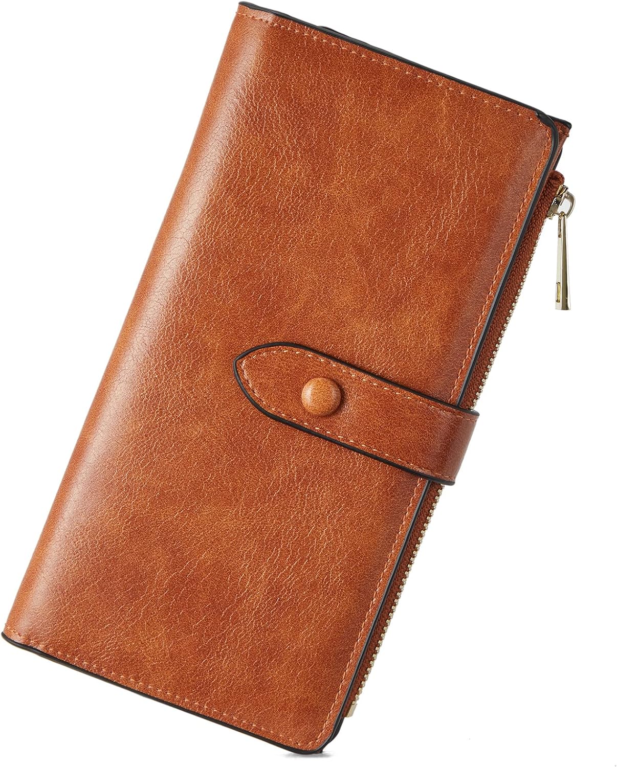 HOTBOSTANTEN Womens Leather Wallet RFID Large Capacity Credit Card Holder | 4 ID Windows, 16 Card Slots, Zipper Coin Pocket, Clutch Wallet, Long Bifold, Ladies Gifts, Brown