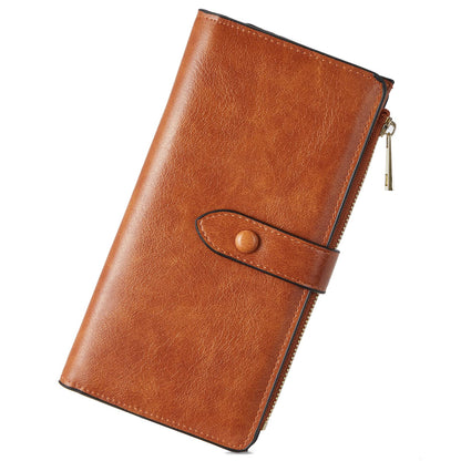 HOTBOSTANTEN Womens Leather Wallet RFID Large Capacity Credit Card Holder | 4 ID Windows, 16 Card Slots, Zipper Coin Pocket, Clutch Wallet, Long Bifold, Ladies Gifts, Brown