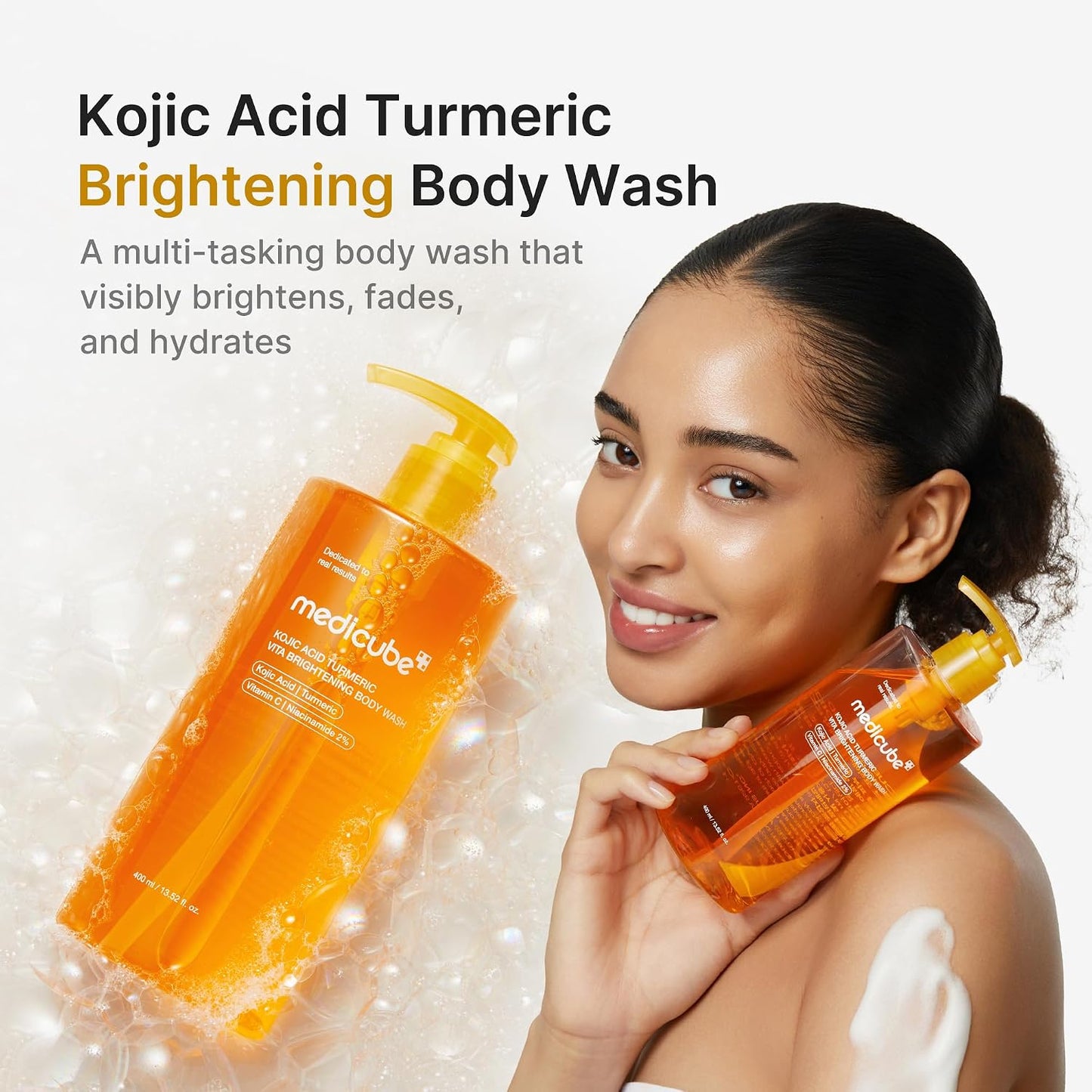 HOTmedicube Kojic Acid Turmeric Brightening Body Wash | Gentle Shower Gel for Uneven Skin | Niacinamide, Vitamin C, AHA/BHA | Deep Cleansing, Hydrating Formula | Easy and Effective, 13.52 fl.oz