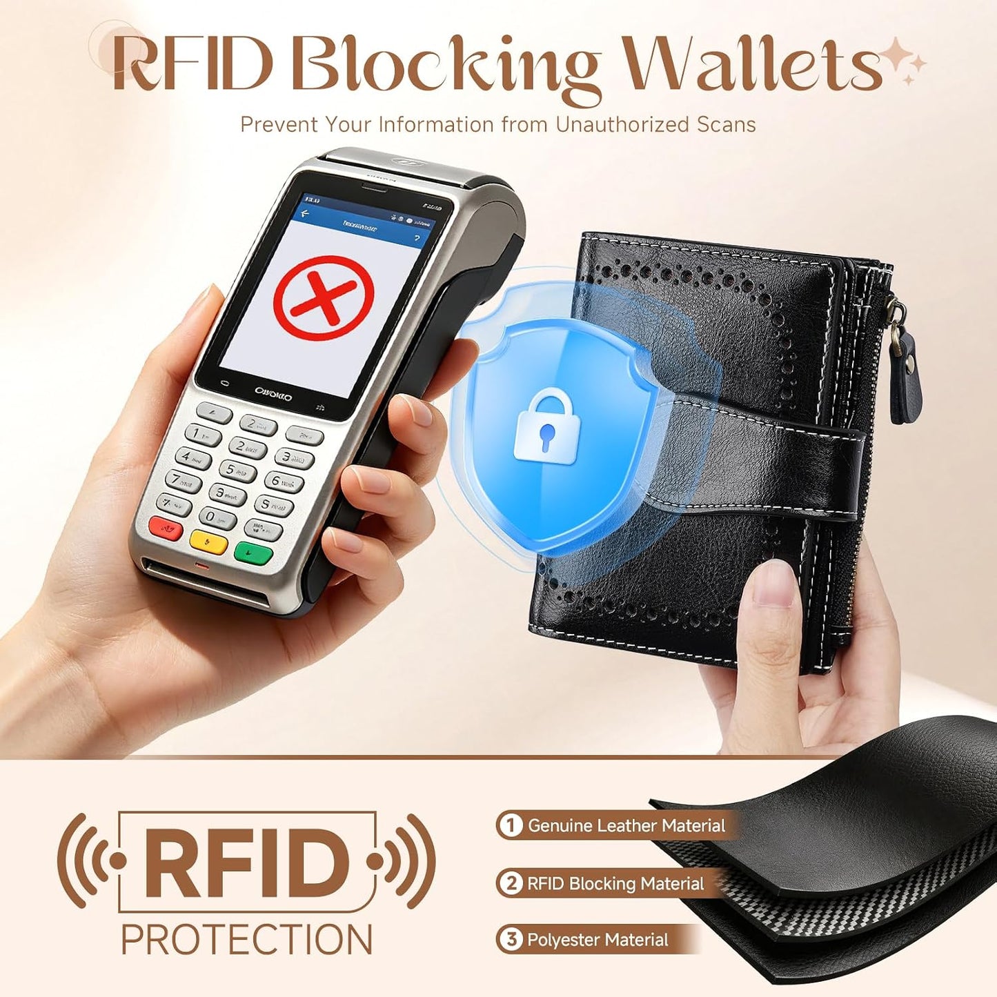 HOTGenuine Leather Wallets for Women RFID Protective Coin Purse Red | Credit Card Holder, with Coin Pocket, 16 Card Slots, 2 ID Slots, 2 Cash Pocket, Mini, Cute