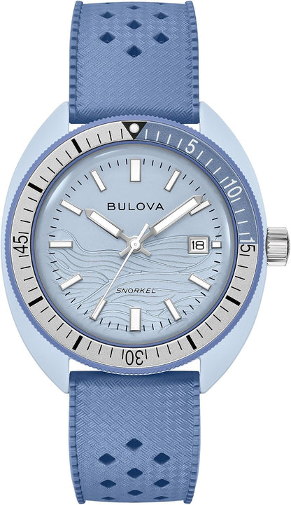 HOTBulova Oceanographer Snorkel Amazon Exclusive Ceramic Case and White Perforated Rubber Strap Watch, Day Date 100M WR