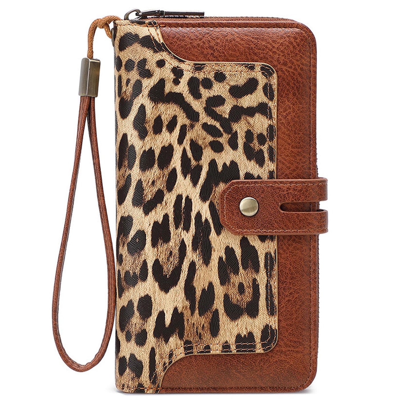 HOTGOIACII Wristlet Wallets for Women Large Capacity RFID Blocking Ladies Phone Clutch Card Holder Cow Print Brown