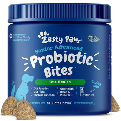 HOTZesty Paws Probiotics for Dogs - Digestive Enzymes for Gut Flora, Digestive Health, Diarrhea & Bowel Support - Clinically Studied DE111 - Dog Supplement Soft Chew for Pet Immune System - Pumpkin, 90ct