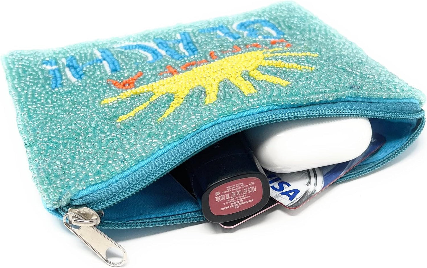 HOTSun Of A Beach Beaded Coin Purse, Beaded Coin Pouch, Summer Beaded Coin Purse, Small Wallets for Her, Birthday Gifts