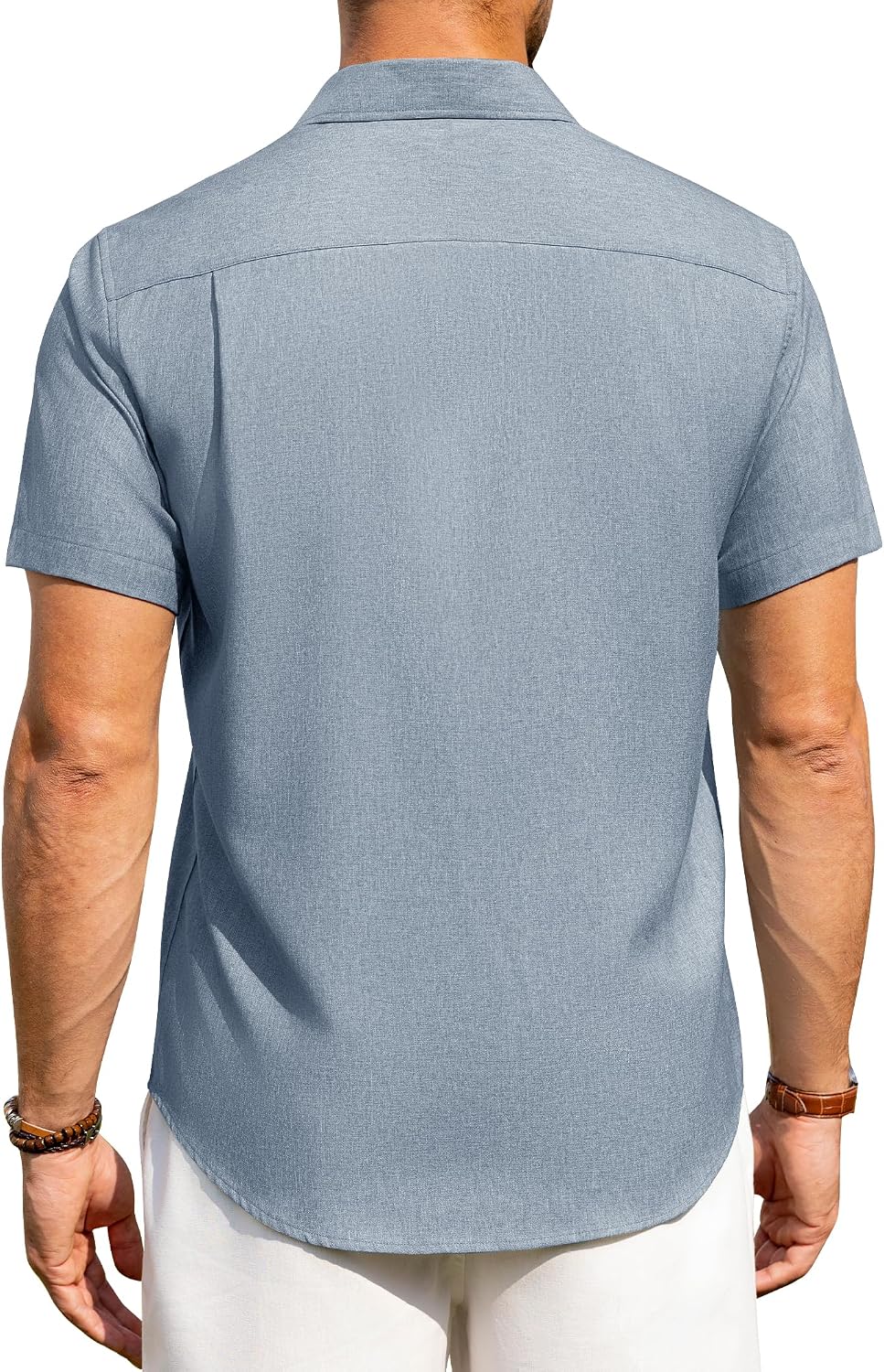 HOTAlimens & Gentle Mens Linen Shirts Short Sleeve Button Down Shirts Wrinkle Free Casual Vacation Beach Summer Tops