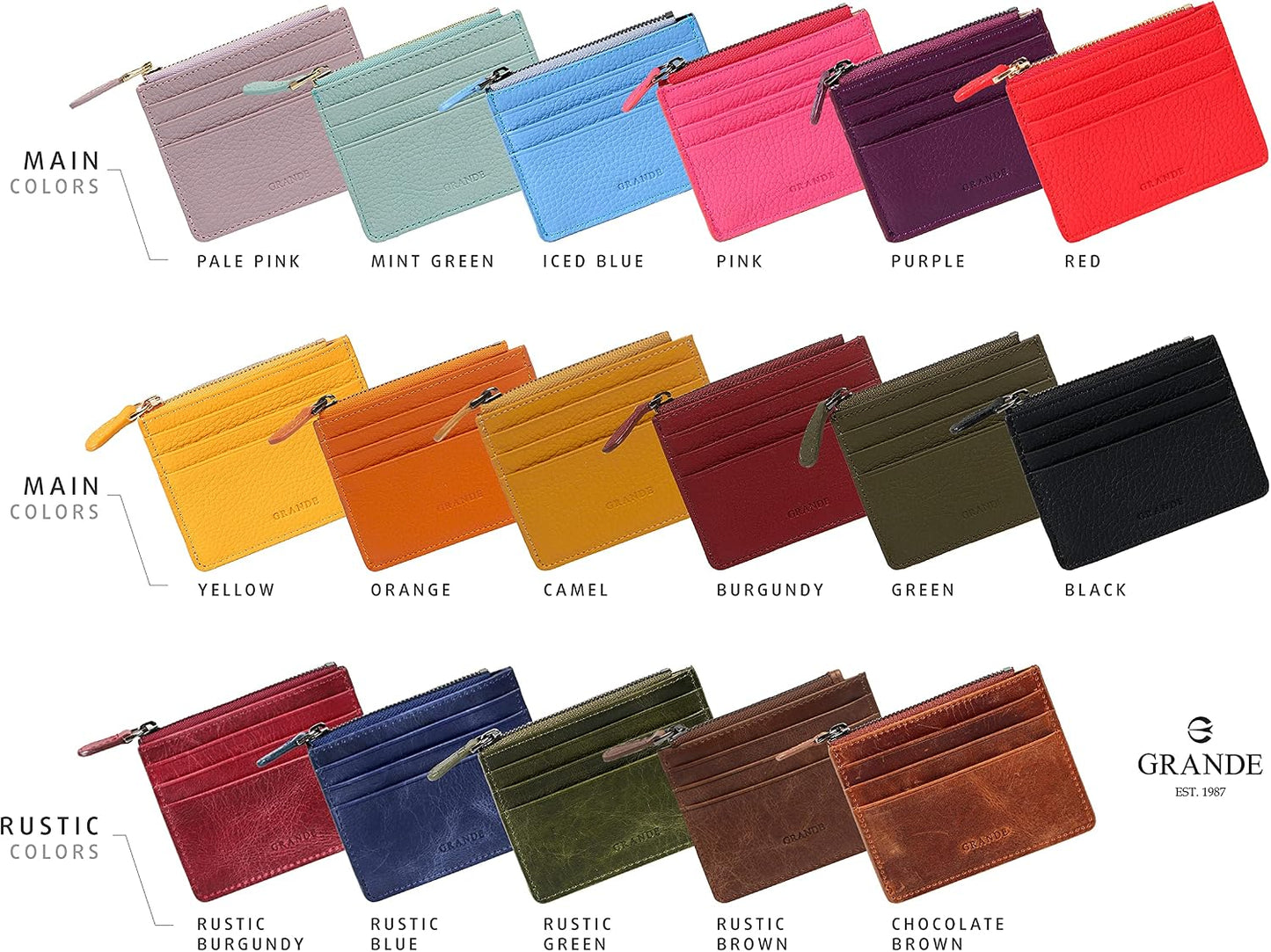 HOTgrande 3603 Genuine Leather Card Holder For Women and Men Slim Minimalist Small Zipper Wallet (ORANGE)