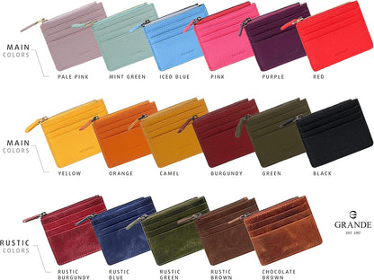 HOTgrande 3603 Genuine Leather Card Holder For Women and Men Slim Minimalist Small Zipper Wallet (ORANGE)