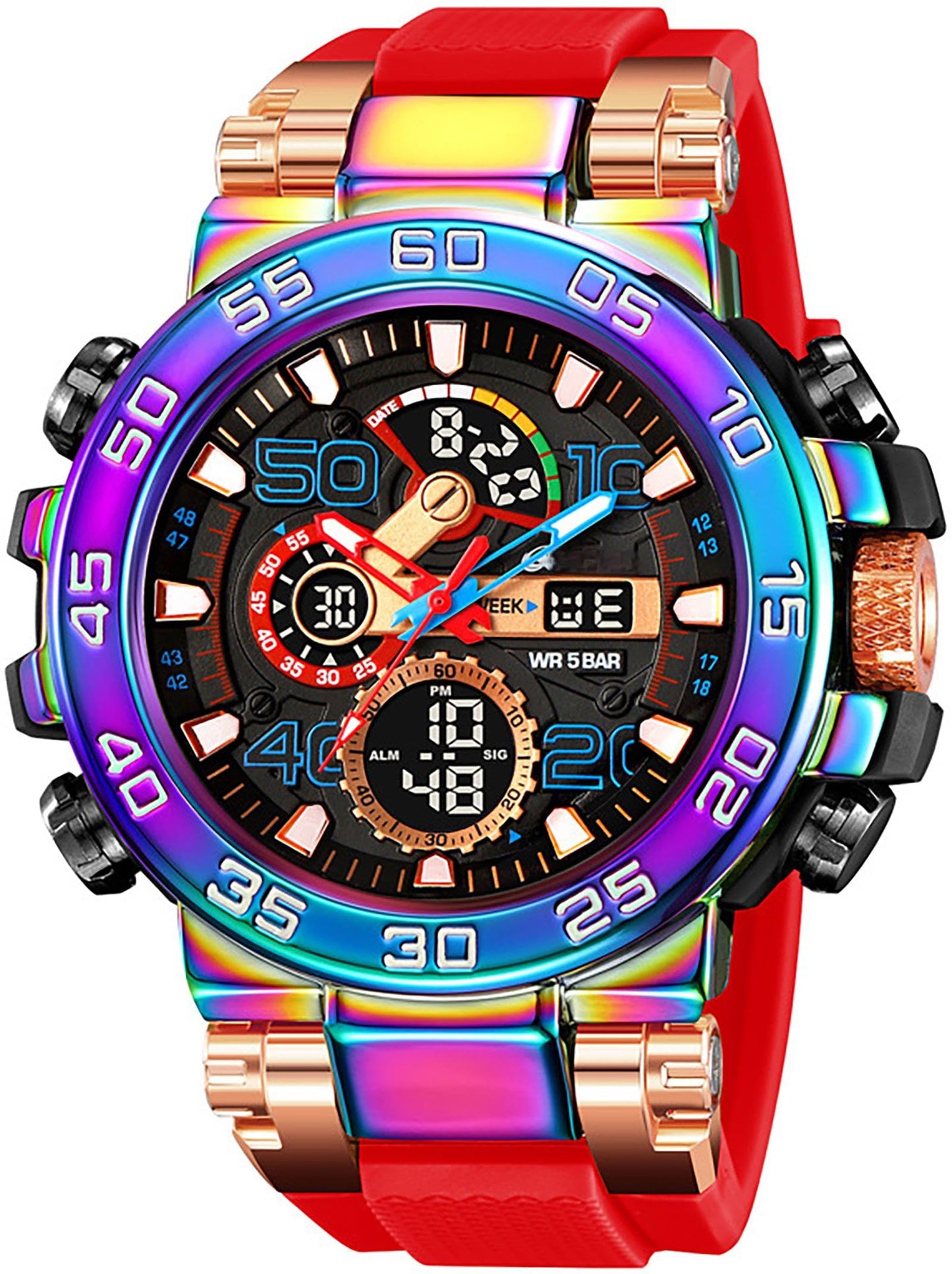 HOTfindtime Mens Watches Sports Outdoor Watch for Men Designer Large Face Military Men's Wristwatches with Date Week Alarm LED Waterproof Stopwatch