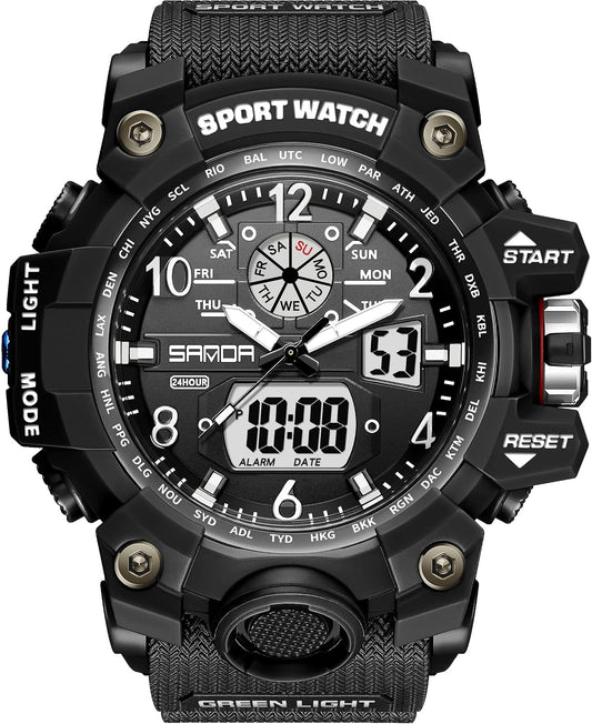 HOTKXAITO Men's Watches Sports Outdoor Waterproof Military Wrist Watch Date Multi Function Tactics LED Alarm Stopwatch
