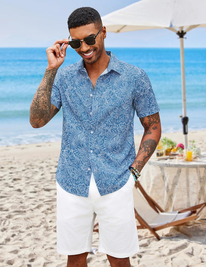 HOTCOOFANDY Mens Hawaiian Shirts Short Sleeve Button Down Aloha Shirt Casual Beach Clothes