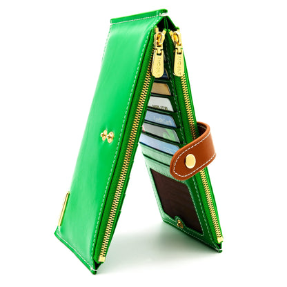 HOTANDOILT Women's Genuine Leather Wallet RFID Blocking Credit Card Holder Zipper Purse Cell Phone Handbag