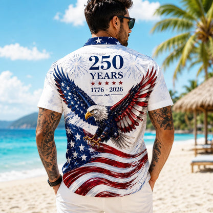 HOTAmerica 250TH Anniversary Hawaiian Shirt 1776-2026, Patriotic Eagle Flag Button Down Shirts Men, Gifts for Independence Day
