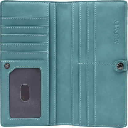 HOTAlldaily Ultra Slim Thin Women Wallet RFID Blocking Credit Card Holder Bifold Long Ladies Billfold (Purist Blue)