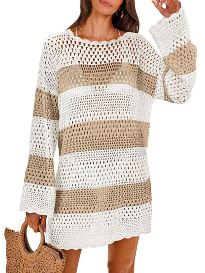 HOTANRABESS Women Swimsuit Crochet Swim Cover Up 2026 Summer Bathing Suit Swimwear Mesh Knit Beach Dress Vacation Outfits