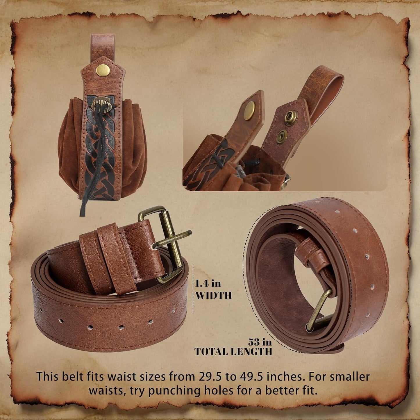 HOTRenaissance Belt Pouch Medieval Viking Pirate Leather Bag Potion Bottle Set Skirt Hike Halloween Cosplay Costume Accessorie